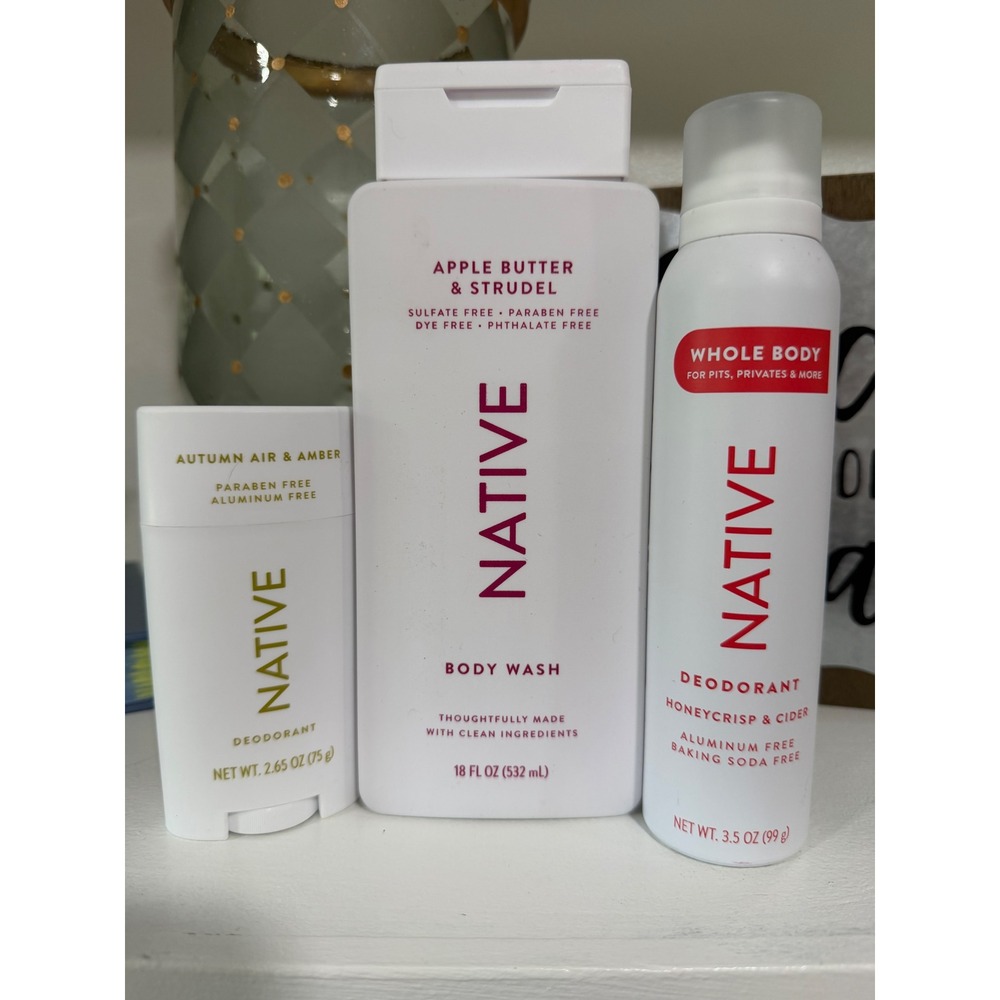 Native Fall Bundle Apple Butter Strudel Body Wash Deodorant Spray Stick Set 3pc